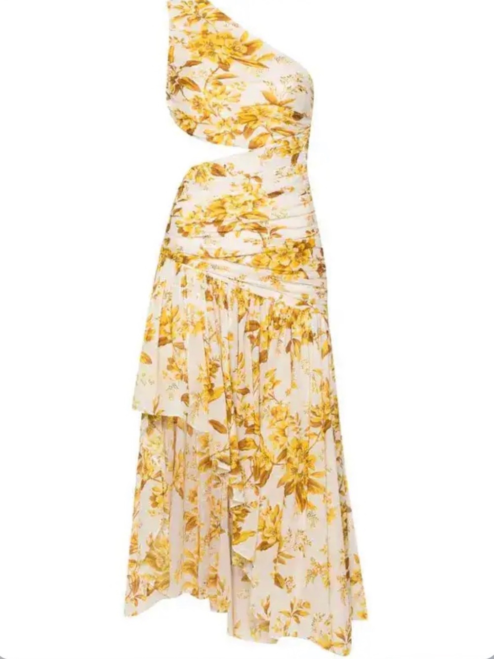 One-Shoulder Yellow Floral Maxi Dress